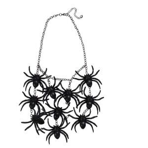 Halloween Spider Necklace Black Widow 8" Silver Tone Costume Accessory